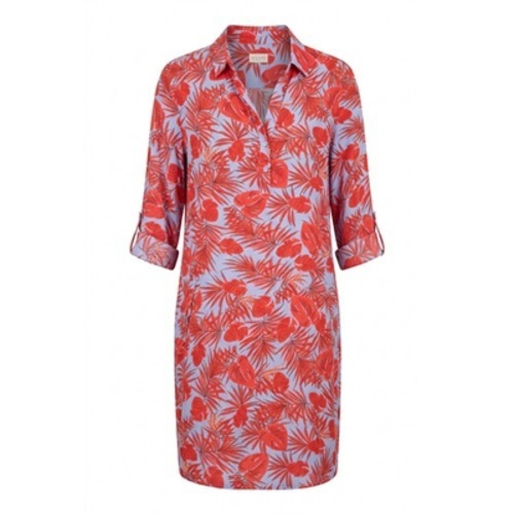 Milano Italy Dress Women 38 XS OS Red Tropical Shirt Shift Pockets Travel Beachy